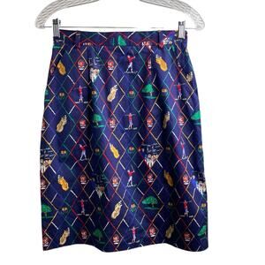 Vintage Charter Club Women's Blue Golf Print‎ Skirt Size 6 Country Club Preppy
